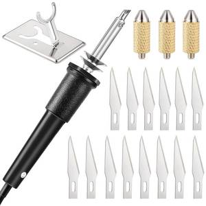 lot 2337 image: Honoson 19 Pieces Electric Hot Knife Cutter Tool, Multipurpose Hot Knife Stencil Cutter with Metal Stand, 14 Blades, 3 Chuck Sleeves for Cutting Carving (Black)