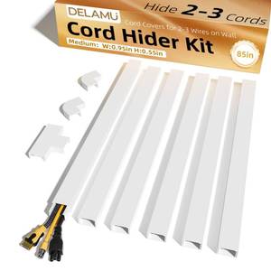 lot 2356 image: Delamu Cord Hider, 85in Cord Covers for 2-3 Wires on Wall, Self-Adhesive Cable Hider, Paintable Wire Hiders Wire Covers for TV Cords on Wall, Easy Mount Cable Cover Raceway Kit, W0.95 H0.55in, White