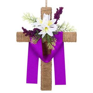 lot 2360 image: Christian Wreaths for Front Door, He is Risen Cross Easter Wreath Lent Wooden Religious Cross Hanging Decor for Wall Window Porch, Spring Seasonal Home Decorations