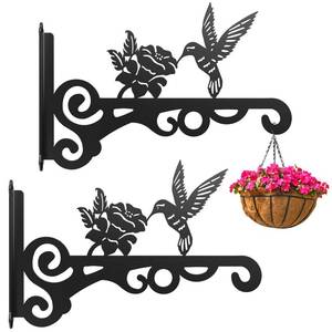 lot 2362 image: 2-Pack Aesthetic Wall Plant Hanger Indoor and Outdoor �� 10 Inch Metal Hanging Plant Bracket with Beautiful Bird Pattern �� Anti Rust Plant Hooks for Hanging Plants, Bird Feeder, Wind Chime, Lantern