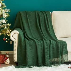 lot 2385 image: MIULEE Dark Green Knitted Throw Blanket for Couch Boho Textured Cozy Woven Blanket with Tassels for Sofa Chair Bed Living Room Acrylic Wave Pattern 50in.x60in.
