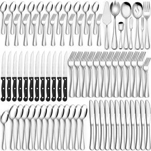 lot 2394 image: 80 Pieces Silverware Set with Serving Utensils Set, CEKEE Stainless Steel Flatware Set for 12 with Steak Knives, Heavy Duty Cutlery Set, Kitchen Utensil Sets for Home Restaurant, Dishwasher Safe