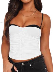 lot 2395 image: Women Sexy Y2k Double Lined Shelf Bra Tank Top Dressy Crop Corset Camisole Top with Built in Bra for Date Night Club Summer Going Out Tops Country Concert Clubbing Outfits Trendy White S