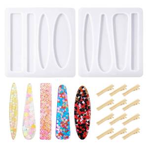 lot 2403 image: Magibeads 2pcs Oval Rectangle Geometry Hair Clip Resin Molds 20Pcs Light Gold Iron Alligator Hair Clips Barrettes Hairpin Making Kit with for UV Epoxy Resin Crafts DIY Jewelry Making Supplies