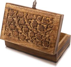lot 2404 image: Great Birthday Gift Ideas Handmade Decorative Wooden Jewelry Box With Lock & Key Jewelry Organizer Keepsake Box Treasure Chest Trinket Holder Watch Box Storage Lock Box Housewarming Gifts (Brown)