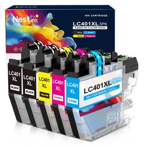 lot 2411 image: Nestink LC401XL LC401 Ink Cartridges Compatible for Brother Ink Cartridges LC401 XL to use with Brother MFC-J1010DW MFC-J1012DW MFC-J1170DW Printer Ink 401 (5 Pack, 2 Black 1 Cyan 1 Magenta 1 Yellow)