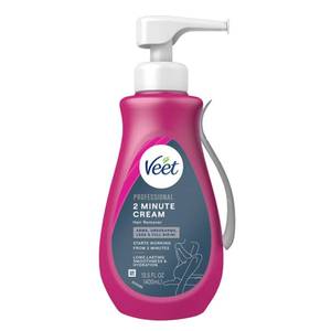 lot 2412 image: Veet Professional 2 Minute Cream for All Skin Types with Shea Butter, Full Bikini & Pubic Hair Removal, Dermatologically Tested, 13.5 FL OZ Bottle wSpatula