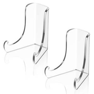 lot 2419 image: Chunful 2 Pieces Acrylic Plate Stands Clear Acrylic Easels Display Stands with Deep Support Shelves for Display Card Holder Photos Book Picture Table Top Holder Home Decors (5.1 x 5 x 6 Inch)