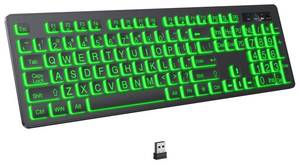 lot 2438 image: KOPJIPPOM Large Print Backlit Wireless Keyboard, 2.4G Silent Wireless Light Up Keyboard, Full Size Computer Keyboards with 7 Colored Backlits, Rechargeable Keyboards for Windows, PC, Laptop