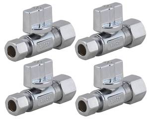 lot 2444 image: LD Valve 14 Turn Straight Stop Valve 12in.OD x 38in.OD Compression,Quarter Turn LF Brass Chrome Plated Str Shut Off Water Supply Stop for Faucet or Toilet Installation-LD Brand (4-Pack)