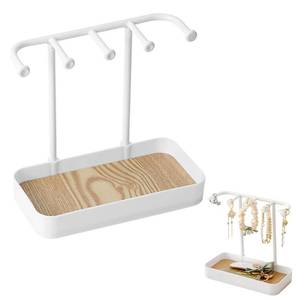 lot 2445 image: BXDOW Jewelry Organizer Stand, Necklaces Holder with Wooden Tray, Necklace Display Stand Jewelry Storage Hooks for Necklace, Bracelets, Earrings, Ring, Keys, Watches (White)