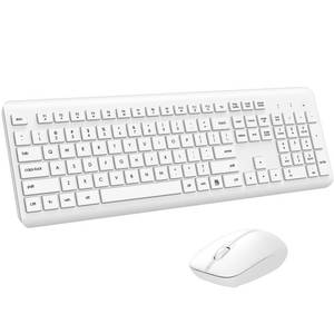lot 3684 image: Wireless Keyboard and Mouse Combo, Full Size Silent Ergonomic Keyboard and Mouse, Long Battery Life, Optical Mouse, 2.4G Lag-Free Cordless Mice Keyboard for Computer, Mac, Laptop, PC, Windows(White)