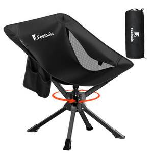 lot 3703 image: Feelnais Folding Camping Chairs Lightweight & Portable, No Assembly, 360° Swivel Camping Chair for Adults, Compact Outdoor Chairs for Beach, Lawn, Travel, Backpacking, Hiking, Fishing, Black