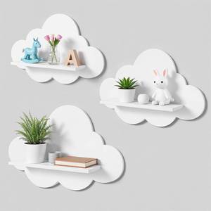 lot 3708 image: AojSup 3 Pcs Floating Cloud Shelves for Wall White Wavy Small Floating Shelves for Bathroom Living Room Bedroom Corner Nursery Decor