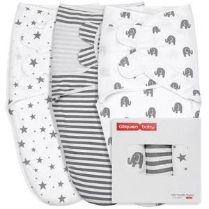 lot 4326 image: GLLQUEN BABY Swaddle Blankets for Baby Boy Girl, 3-6 Months, Gray Elephant Star & Stripe, 3 Pack Wrap Set, Newborn Adjustable Swaddles Sleep Sack,(MediumLarge)