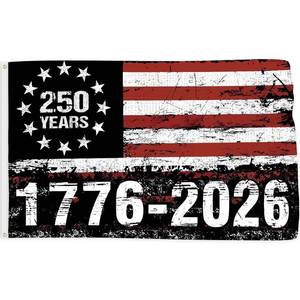 lot 4331 image: Probsin 250 Anniversary Flag 3x5 Ft 250 Years 1776-2026 250th Anniversary Patriotic Yard Signs Party Supplies Hanging Decor for Room House Welcome Photo Backdrop with Brass Grommets