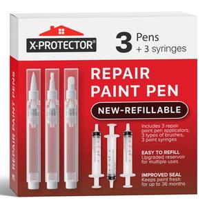 lot 4334 image: X-Protector Touch Up Paint Pen Kit - 3 Refillable Pens with 3 Types of Brushes - Premium Pen for Touch Ups - Touch Up Paint Pens for Walls, Furniture, and Other Touch Up Works