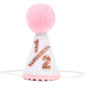 lot 4359 image: EPSEED Half Way to One Cone Hat - Girls Half Birthday Party Decorations, Pink White Glitter Baby Party Hat,Little Girl 6 Months Cake Smash Photo Props
