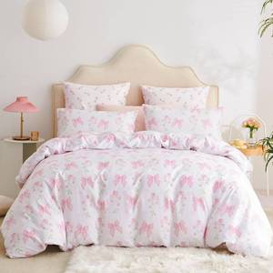 lot 4368 image: Jolusere Floral Duvet Cover Queen Pink Bow Bedding Set for Girls Kids, Princess Style Bowknot Flower Design, Coquette Duvet Cover Set 3 Pieces, 2 Pillowcases, 100percent Microfiber