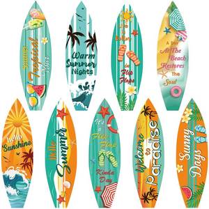 lot 4376 image: 9 Pcs Surfboard Beach Signs Cutouts Paper Wall Decorations Hawaii Party Supplies Tropical Bar Sign Summer Welcome to Paradise Flip Flop Decor for Luau Beach Pool Party