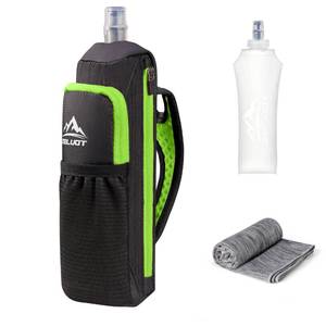 lot 4384 image: Zelvot Handheld Water Bottle Running, 17 oz Running Water Bottle Hand with Sport Towel and Phone Holder, BPA Free Hand Held Soft Flask with Adjustable Hydration Pack for Runners (Green)