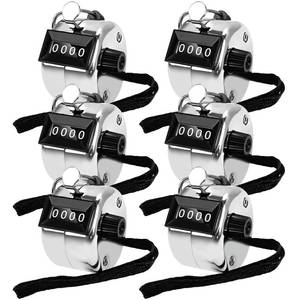 lot 4388 image: POXXU 6 Pack Clicker Counter,Metal Hand Tally Counters Clicker with Black Nylon Lanyard,4 Digit Display Pitch Counter for Knitting,Coaching,Golf,Lap,Fishing,Umpire,Baseball,Row Sport (Silver Color)