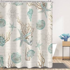 lot 4420 image: GCIREC Starfish and Seashells Shower Curtain, Weighted Bottom Vintage Beige Ivory Coral Conch Nautical Oncean Beach Bathroom Curtain Waterproof Fabric Machine Washable with Hooks,72in. Wx72 L