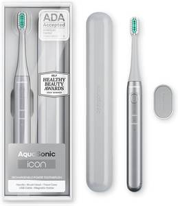 lot 4421 image: Aquasonic Icon ADA-Accepted Rechargeable Toothbrush  Magnetic Holder & Slim Travel Case  2 Brushing Modes & Smart Timers  Gentle Micro-Vibrations (Stone)