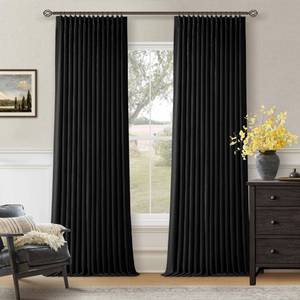 lot 5600 image: Black 96 Inch Blackout Pinch Pleated Curtains 2 Panel Set for Living Room Darkening Thick Linen Textured 100percent Black Out Drapes 96 Inches Long Pinch Pleat Back Tab Light Blocking Bedroom Curtains