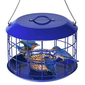 lot 5603 image: Kingsyard Bluebird Feeders for Outdoors Hanging, All Metal, Cage Mealworm Bird Feeder with Tray, Squirrel Proof & Weatherproof, Easy to Refill & Clean (Blue)