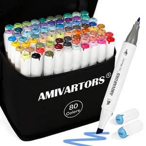 lot 5612 image: 80 Colors Alcohol Markers Dual Tip Set, Chisel & Fine, 2.8g High Ink Capacity, Easy Blending Art Markers for Artists, Adults Coloring, Sketching, Drawing, Illustration & Painting with Carrying Case
