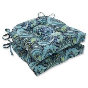 lot 5620 image: Pillow Perfect Paisley IndoorOutdoor Chairpad with Ties, Reversible, Tufted, Weather, and Fade Resistant, 15.5in. x 16in., BlueGreen Pretty, 2 Count