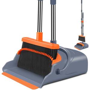 lot 5623 image: kelamayi Upgrade Broom and Dustpan Set, Self-Cleaning with Dustpan Teeth, Indoor&Outdoor Sweeping, Ideal for Dog Cat Pets Home Use, Stand Up Broom and Dustpan (Gray&Orange)