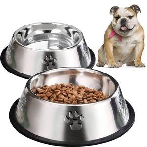 lot 5634 image: YUDANSI 2 Stainless Steel Dog Bowls, Dog Feeding Dishes, Doggie Plate Food Bowls with Rubber Base, Medium and Large Pet Feeder for Food and Water (L-28.8oz)