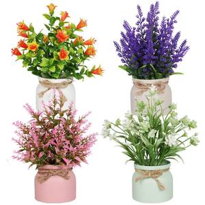 lot 5635 image: Yoratee 4pcs Artificial Pot Flowers Small Fake Plants with Pot Mini Potted Plants for House Office Tabletop Decoration