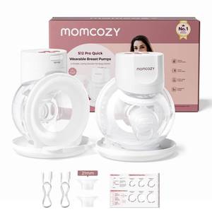 lot 5640 image: Momcozy Breast Pump S12 Pro Quick, Hands-Free Wearable & Wireless Pump, with DoubleFit Hybrid Flange, 3 Modes & 9 Levels Electric Pump Portable, Smart Display, 24mm Flange, 2 Count, Cozy White
