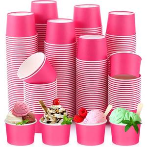 lot 5642 image: Nuenen 300 Pcs 8 oz Summer Ice Cream Paper Cups Bulk Disposable Dessert Cups Solid Color Paper Dessert Bowls for Snack Sundae Spring Party Favors Ice Cream Bar Supplies (Rose Red)