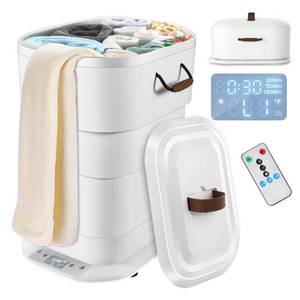 lot 5654 image: RYJNM Large Towel Warmer for Bathroom - 27L Foldable Towel Warmer Bucket with LCD Display & Remote Control, Auto Shut Off, Fits Up to Two 40in.X70in. Oversized Towels, Bathrobes, Blankets, and More