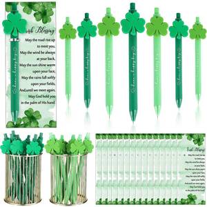 lot 6309 image: Jetec 20 Sets St Patricks Day Pens Shamrock Ballpoint Black Ink Green Clover Rollerball with Blessing Cards and Twist Ties for Boys Girls Irish Party Home Office School, WIL-Jetec-1214