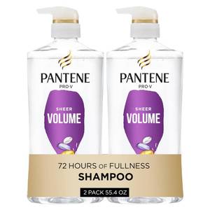 lot 6318 image: Pantene Shampoo, Sheer Volume - Lightweight Nourishment for Fine, Color-Treated Hair, 72-Hour Fullness and Body, 27.7 Oz Each, 2-Pack  Miracle Rescue Shot (0.5 Oz)
