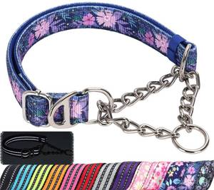 lot 6324 image: Martingale Dog Collar with Steel Chain, Reflective Choke Collar with Soft Padded- Adjustable No Pull with Bohemia Flower for Training Large Dogs Pet Collars for Walking��M