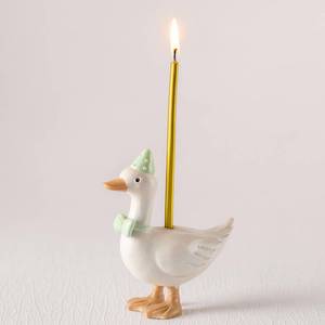 lot 6336 image: Mumufy Silly Goose Cake Candle Holders with Birthday Candle One Birthday Party Supplies Mini Cute Cake Topper Stand Candlestick for Kids Baby Shower Party Celebration, 3.15 Inch(Goose,Green) Golden pole broken off