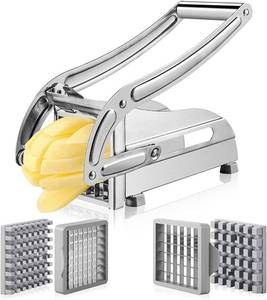 lot 6340 image: GOTOTOP French Fry Cutter Stainless Steel Vegetable Dicer Potato Slicer French Fries Grater Potato Chipper Chip Cutter with 2 Replacement Blades and Non-Slip Feet for Commercial Family Easy Slicer