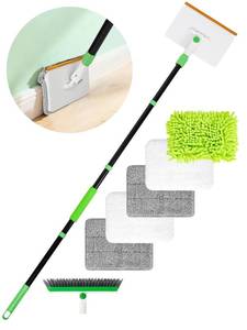 lot 6353 image: A4-in-1 Baseboard Cleaning Tool with Handle 5 Reusable Pads 1 Stiff Bristle Brush Carpet Rake for Pet Hair Removal Baseboard Cleaner Carpet Windows Wall Floor Bathroom Kitchen