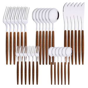 lot 6355 image: Uniturcky 30-Piece Stainless Steel Silverware Set, Silver Mirror Polished Flatware Cutlery Set for 6, Tableware Eating Utensils Set for Home Restaurant Wedding, Dishwasher Safe (Wooden Effect Handle)