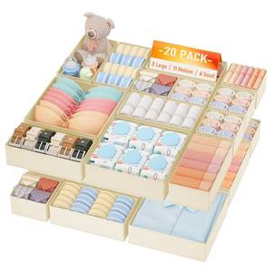 lot 6365 image: DIMJ Drawer Organizer Clothes, 20 Pack Dresser Organizer, Foldable Closet Organizers and Storage, Fabric Dresser Bins, Drawer Dividers for Nursery, Baby Clothes, Underwears, Sock (Beige)