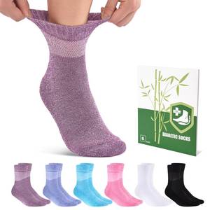 lot 6367 image: Cirorld Bamboo Viscose Diabetic Socks for Women, 6 Pairs Non Binding Wide Top, Seamless Loose Cushion Socks for Swollen Feet size M