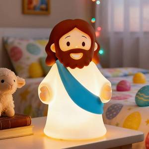 lot 6375 image: Jesus Night Light Rechargeable Bedside Night Light Dimmable Silicone LED Light Ideal for Religious Gatherings, Gifts for Sunday School, Baptism Presents, Easter Egg Decorations (blue) (Blue)