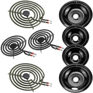 lot 6379 image: 5304430149 5304430150 Porcelain Burner Drip Pan Cooktop Set & MP22YA Electric Range Burner Element Unit Set - Compatible with Frigi-daire Ken-more Tap-pan Electric Range Stove Top by AMI PARTS