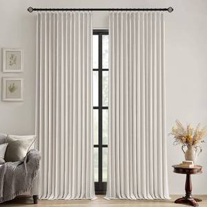 lot 6381 image: MIULEE Birch Pinch Pleated 100percent Blackout Linen Curtains for Bedroom, Room Darkening Memory Trained Light Blocking Window Curtains 84 inches Long for Living Room, Black Out Pleat Drapes, 2 Panels